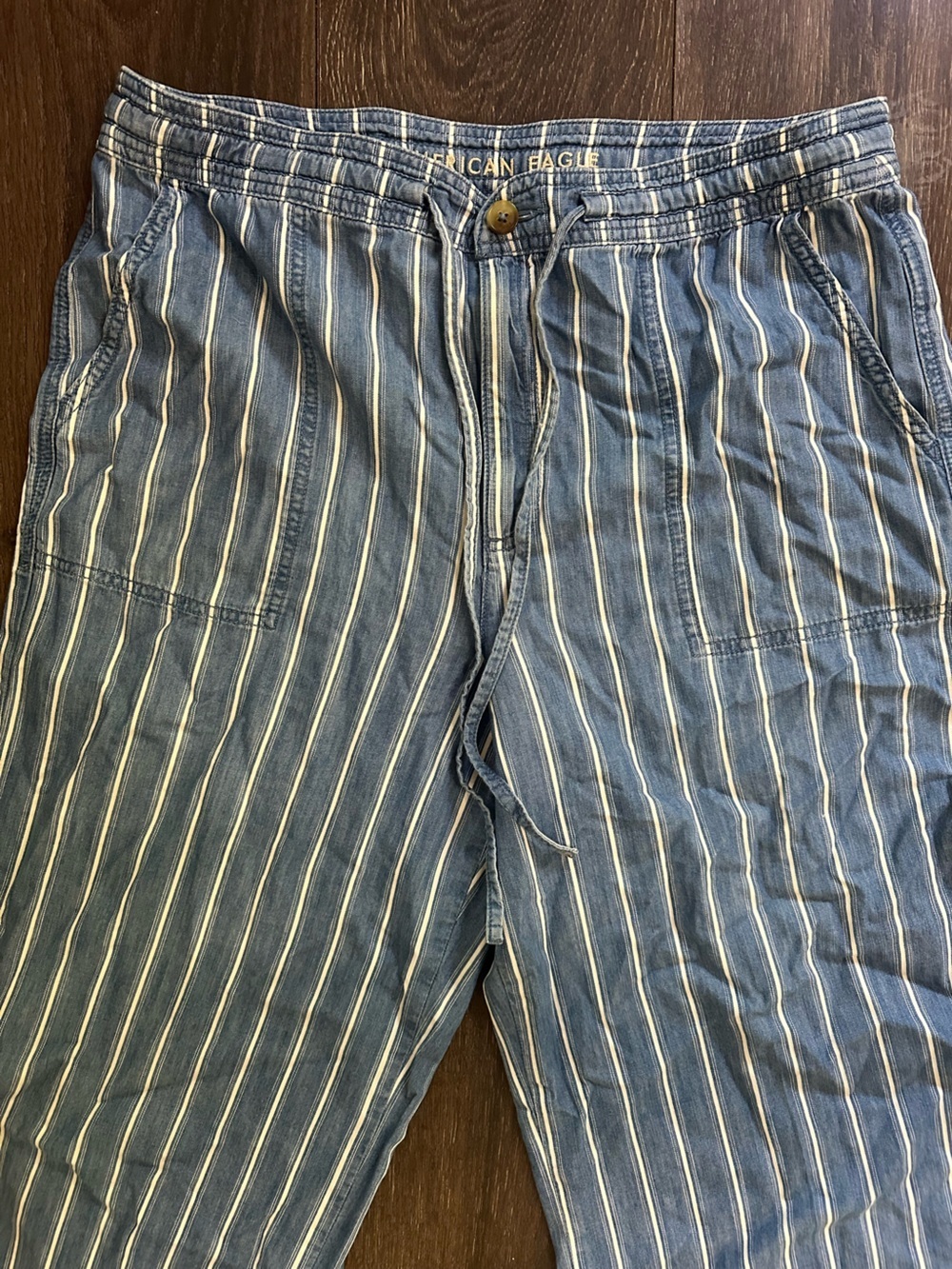 American Eagle Capris Striped 100% Cotton Cropped Wide Leg Blue White Size 12 - Picture 6 of 7